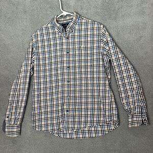 BLUE HARBOUR Mens Blue White Yellow Plaid Flannel Shirt M Thermal Brushed Cotton